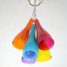 Colourful wine bottle chandelier