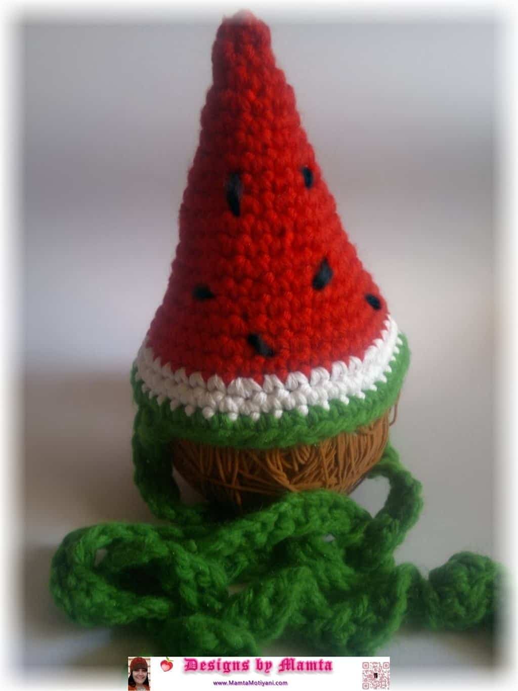 Crocheted watermlon wedge party hat