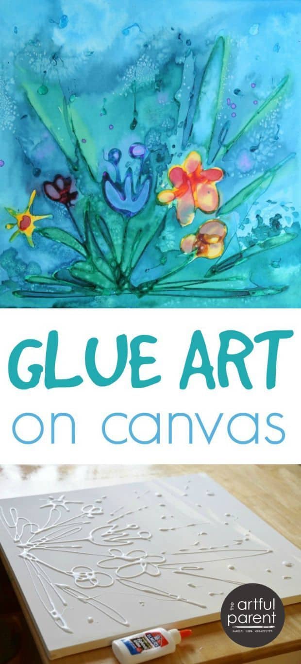 Glue and watercolours canvas art