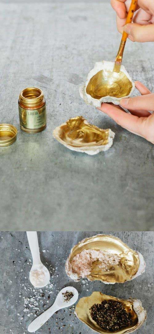 Gold metallic painted seashell spice dishes