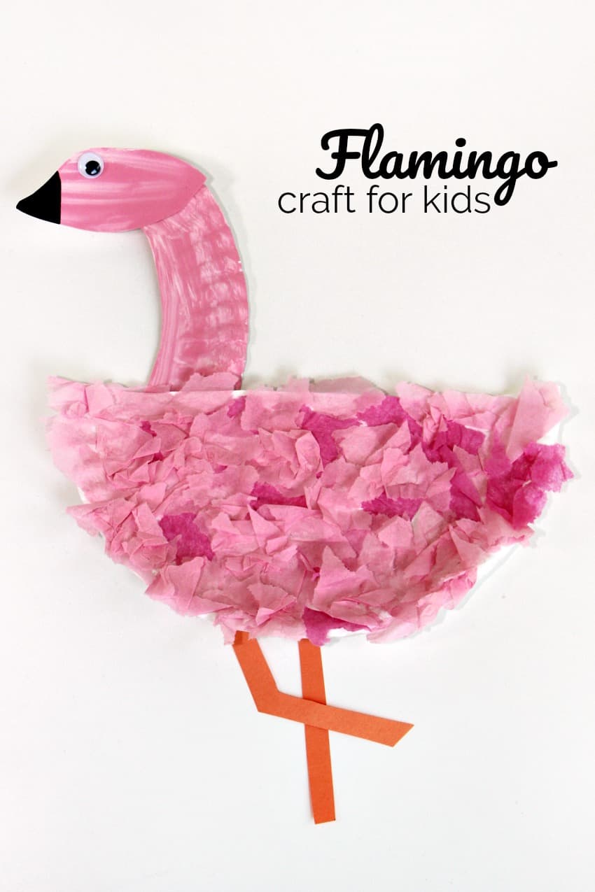 Paper plate and tissue paper flamingo for kids