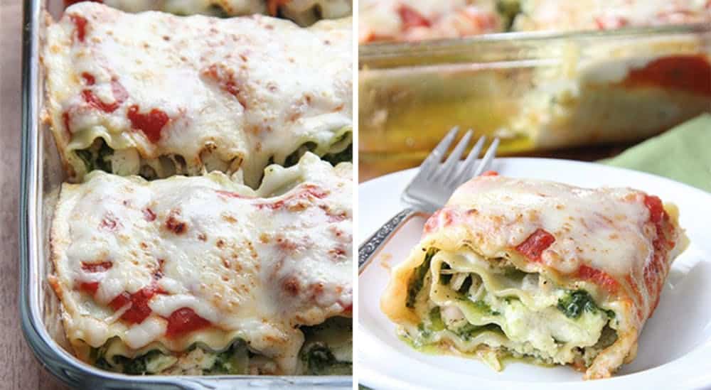 Pesto chicken lasagna roll