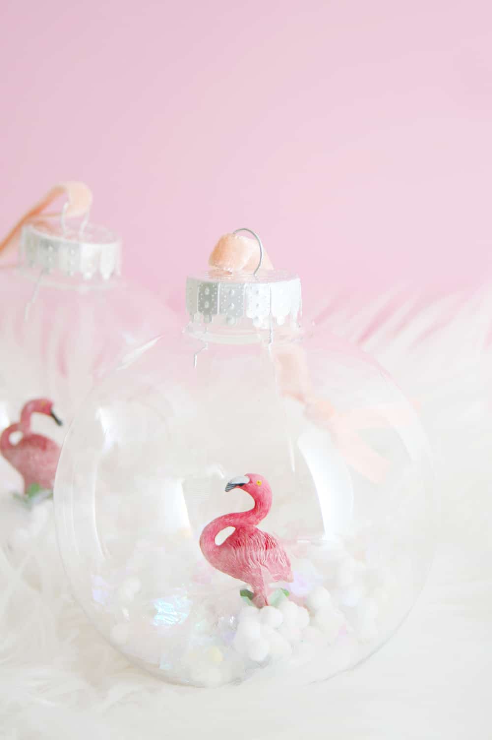 Pink flamingo snow globe ornaments