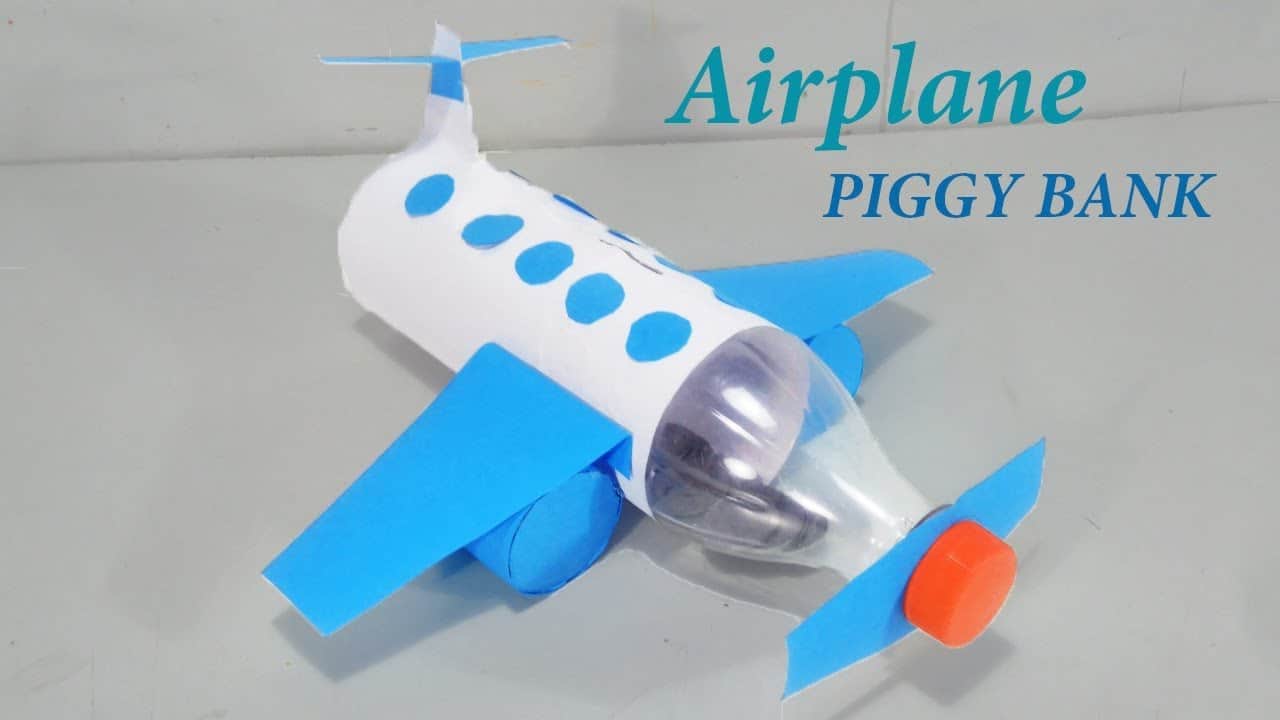 Plastic bottle airplane piggy bank