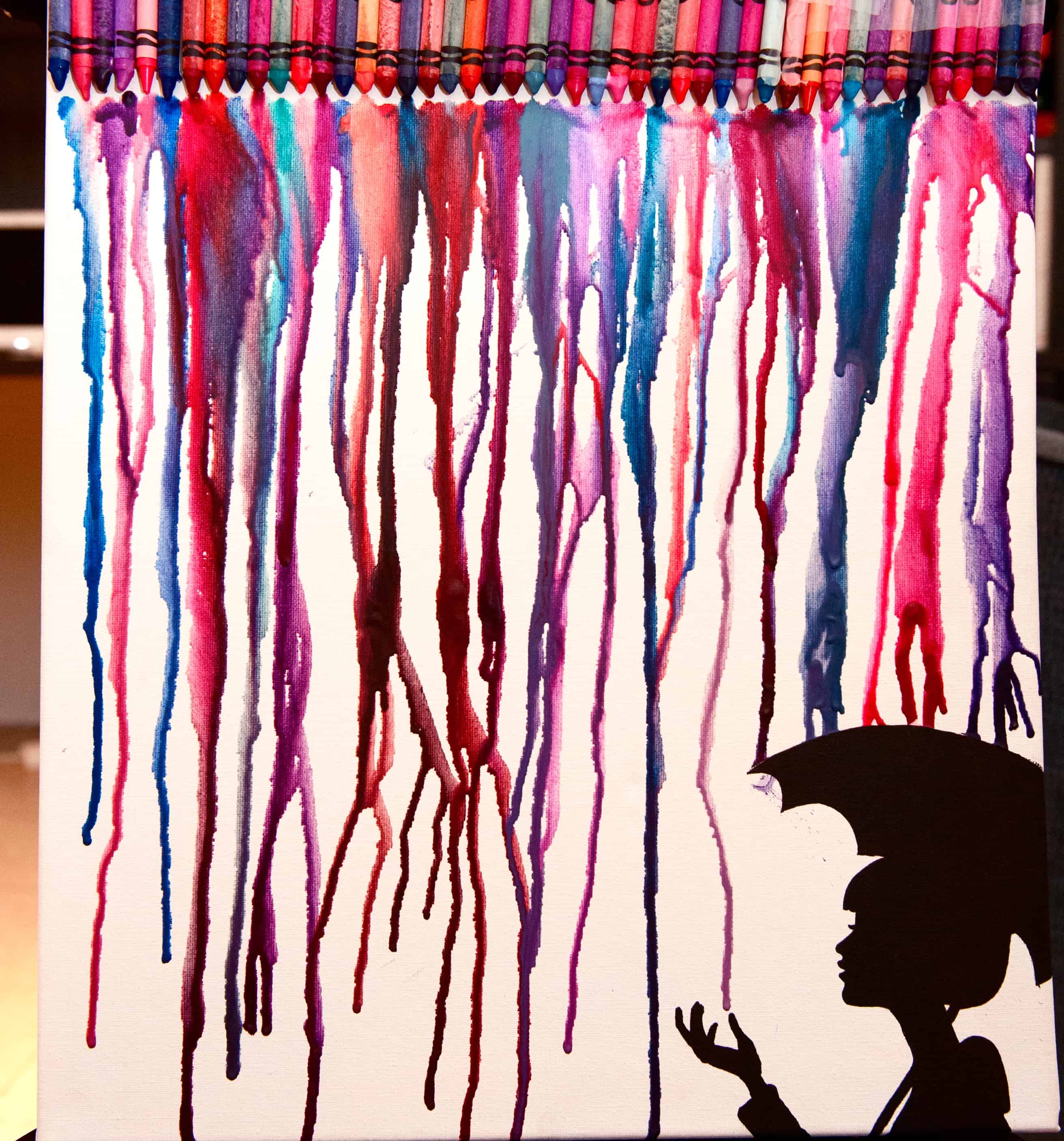 Raining crayon silhouette canvas