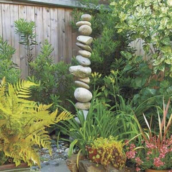 Stacked stone garden sculpture