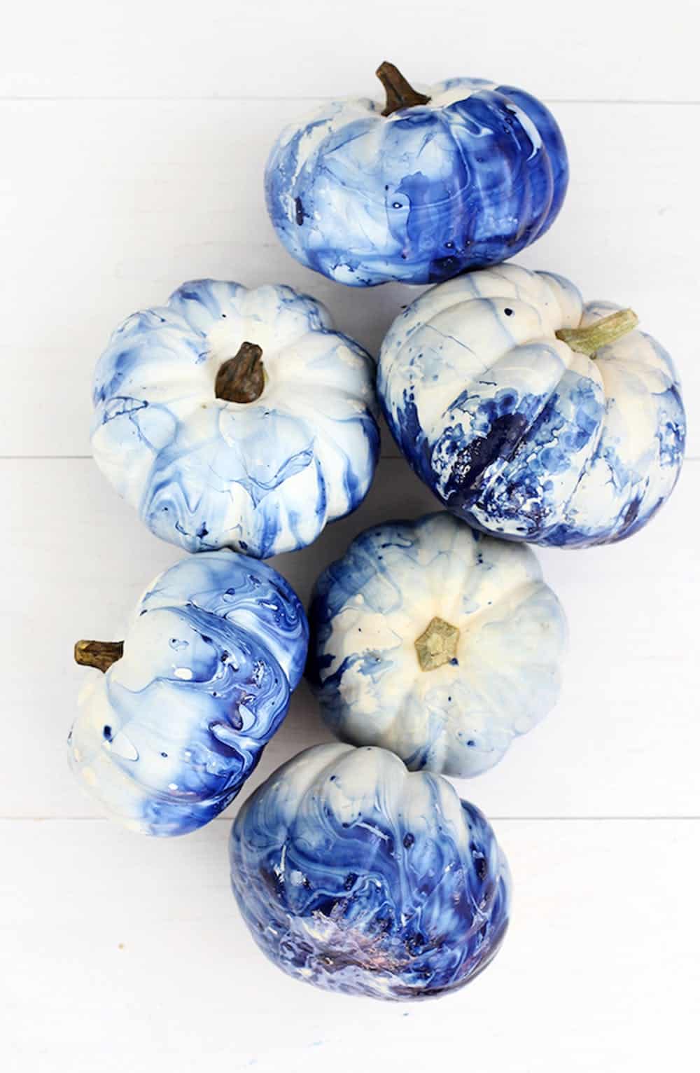 Marbled Indigo - No Carve Pumpkin Decorating Ideas