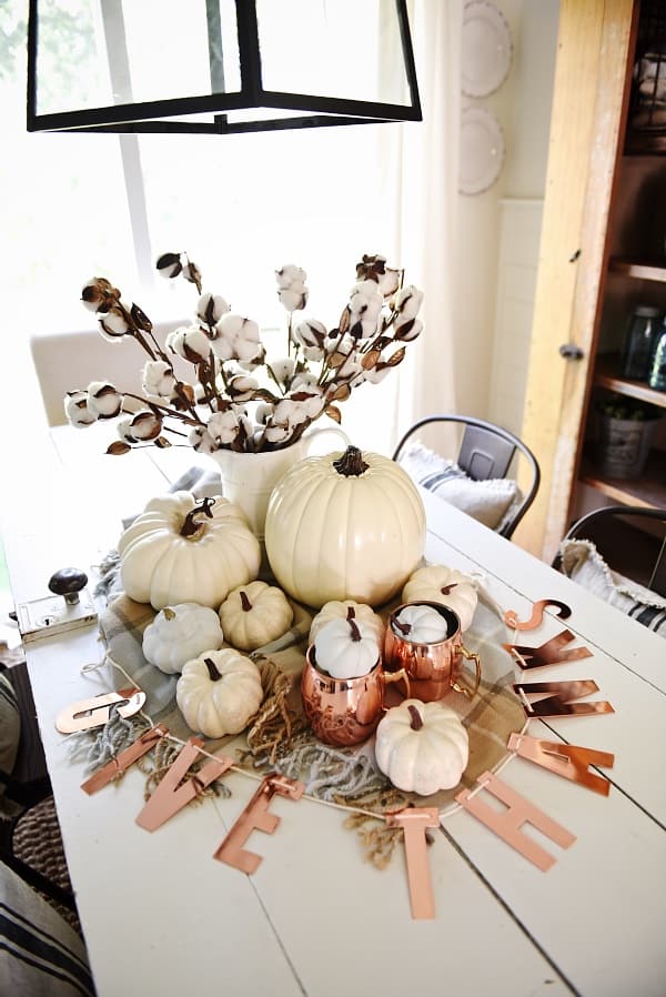 Neutral and copper fall centerpiece