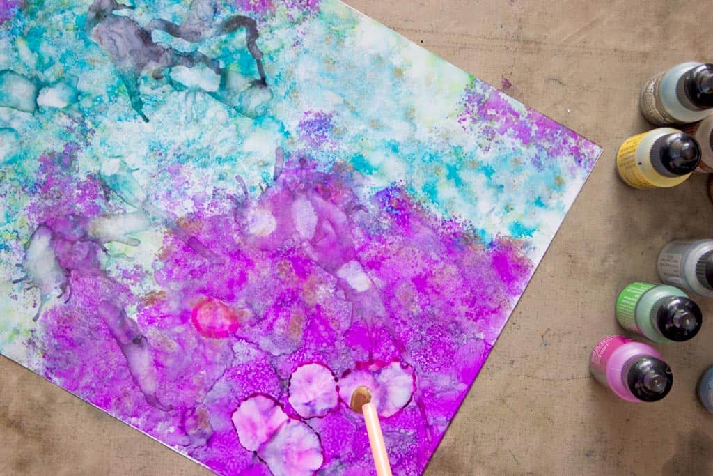 Alcohol inks blown through a straw