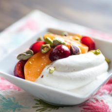Creamy whipped greek yogurt with fruits and nuts
