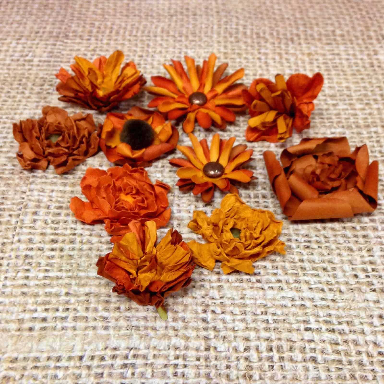 Fall coloured paper flowers