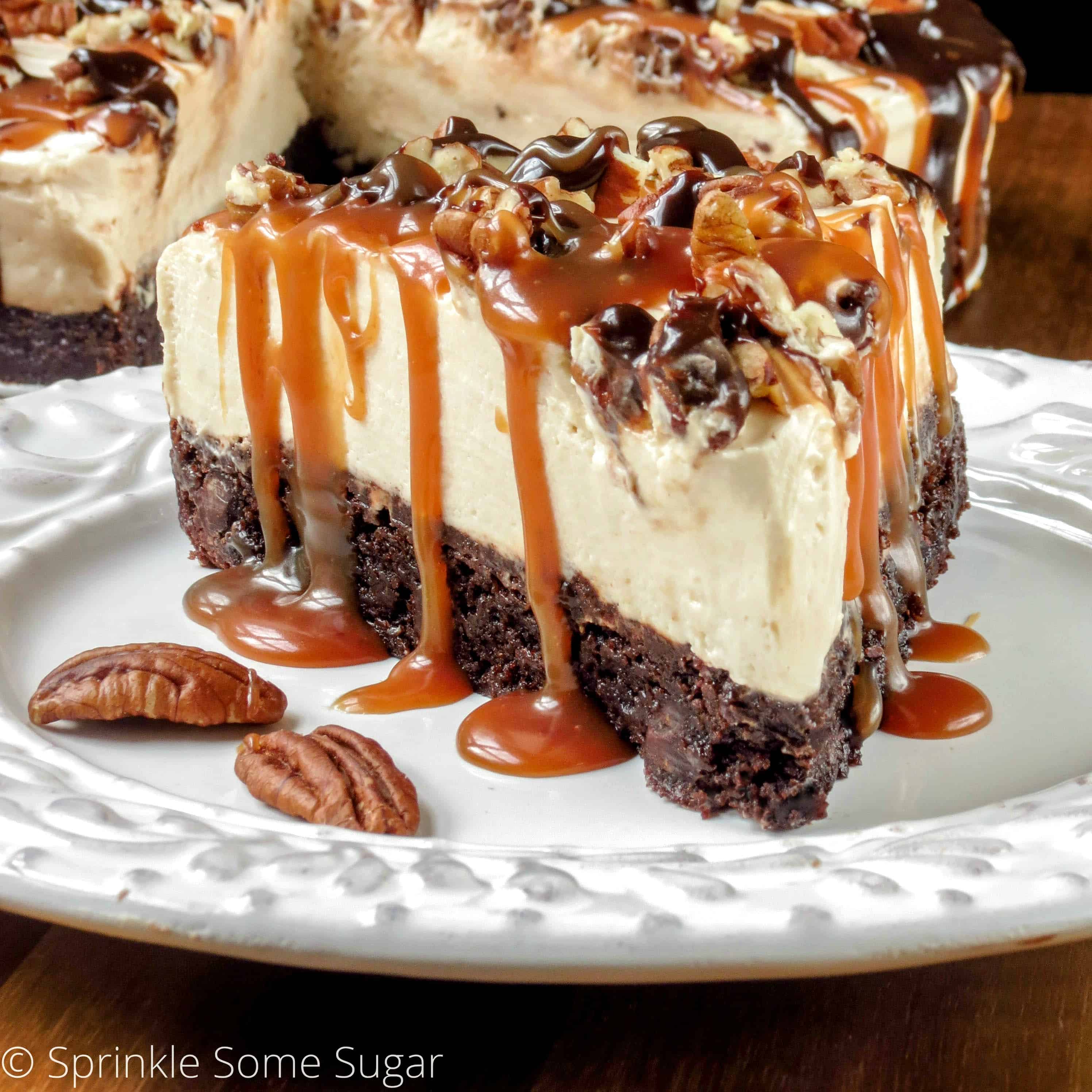 No bake caramel turtle cheesecake