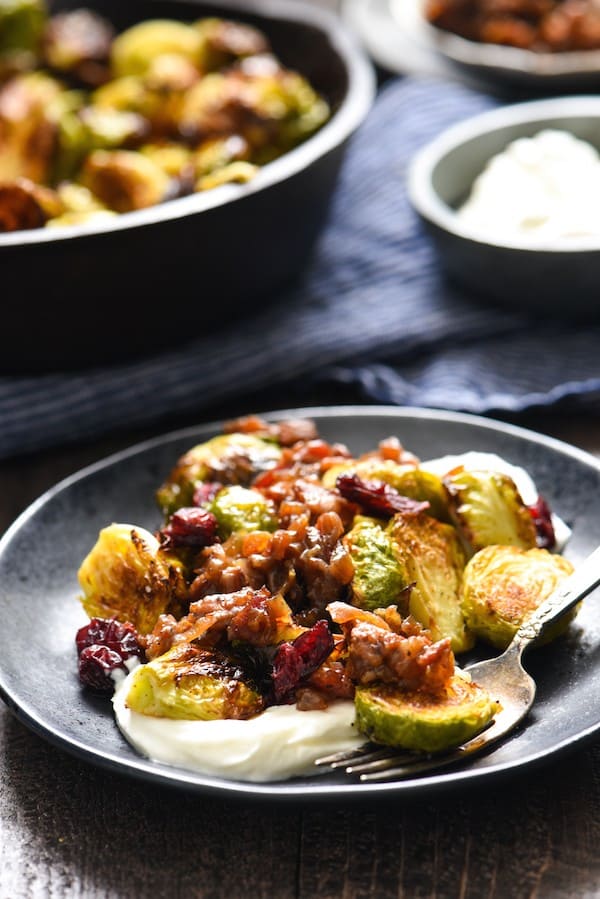 Roasted brussel sprouts with greek yogurt