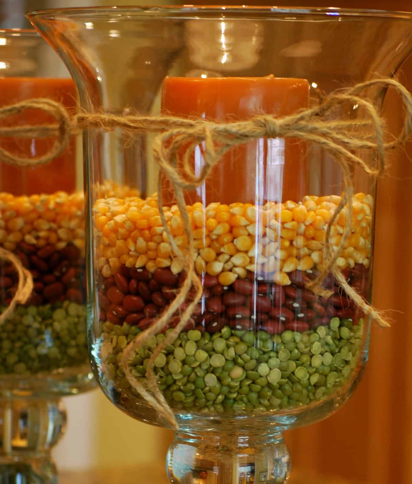 Seed and candle filled vases