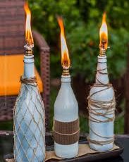 String wrapped beach bottle torches