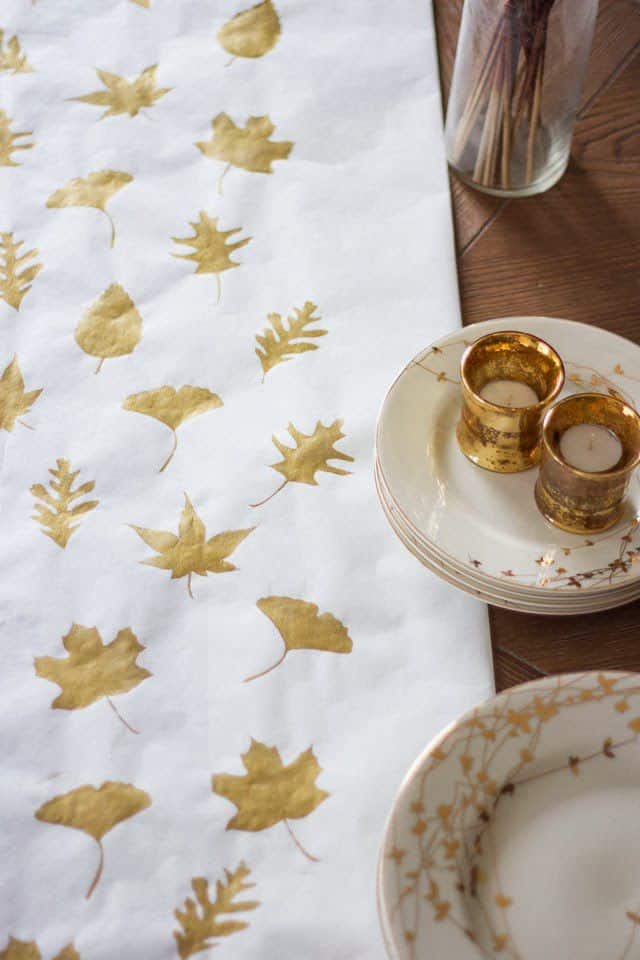 Diy gold leafs table runner