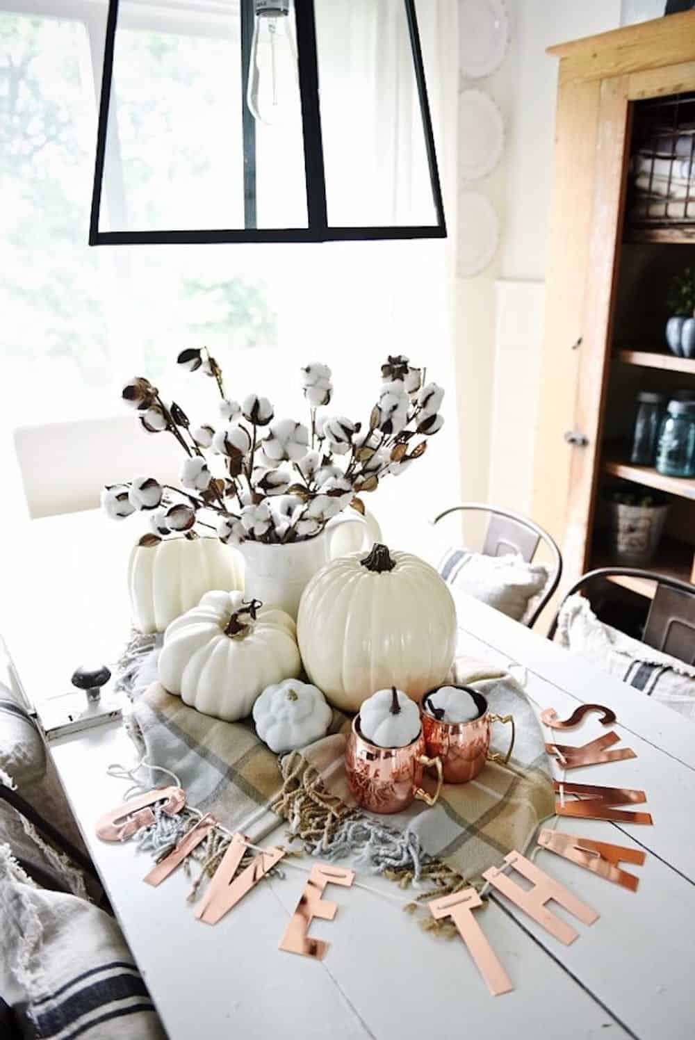 Thanksgiving Centerpiece Idea - Copper & Neutral Combo