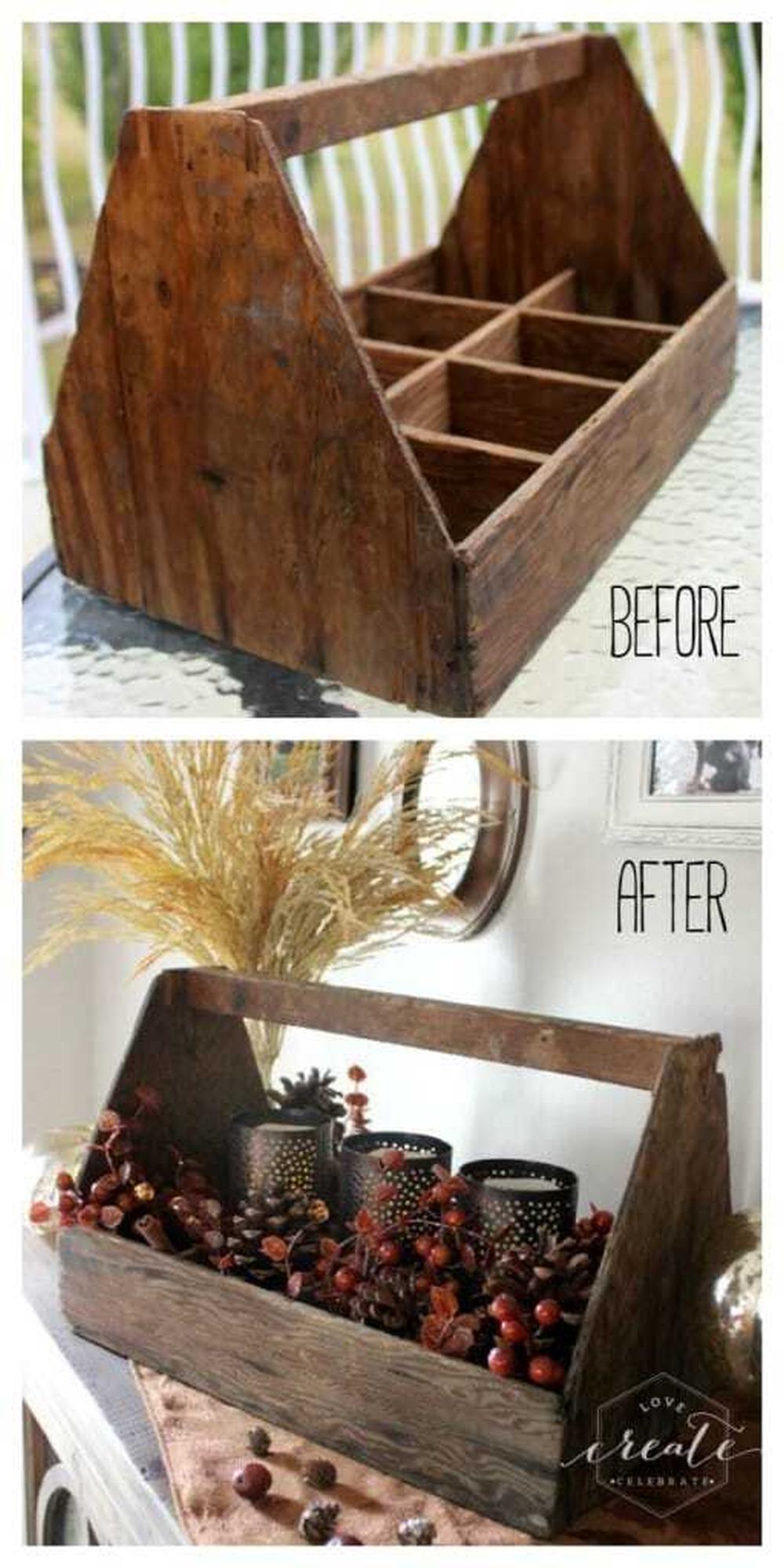 A toolbox with fall foliage diy thanksgiving centerpieces