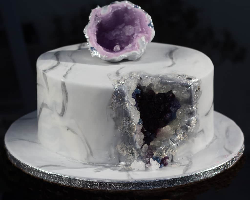 Amethyst geode cake with a gorgeous topper