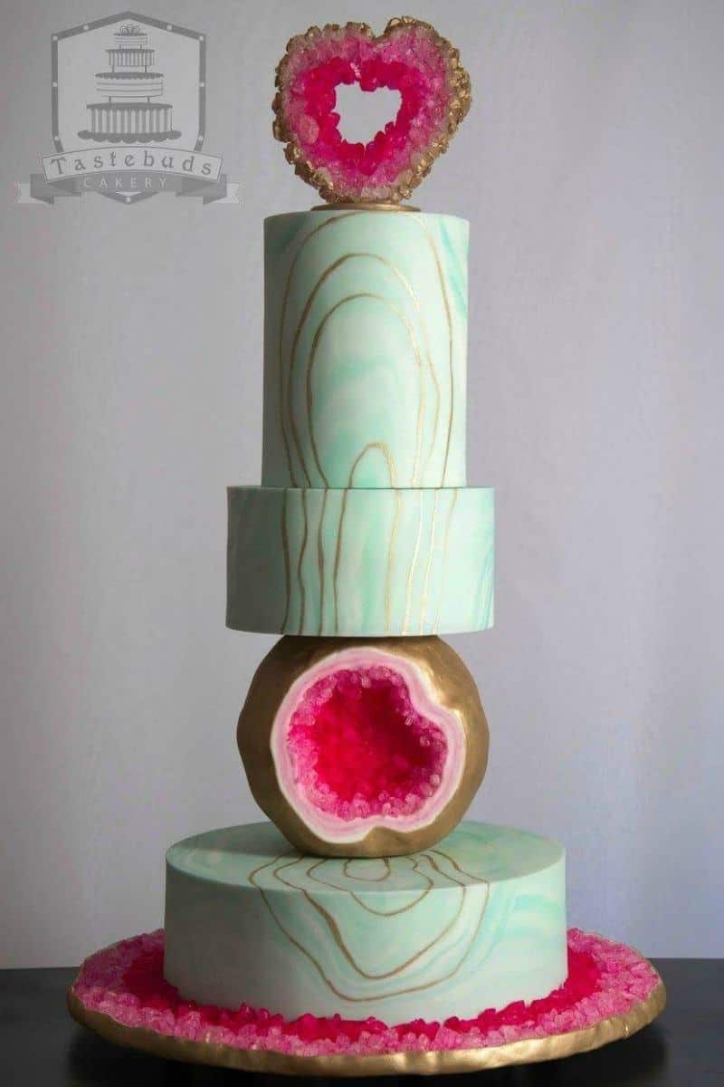 Balanced geode sphere cake