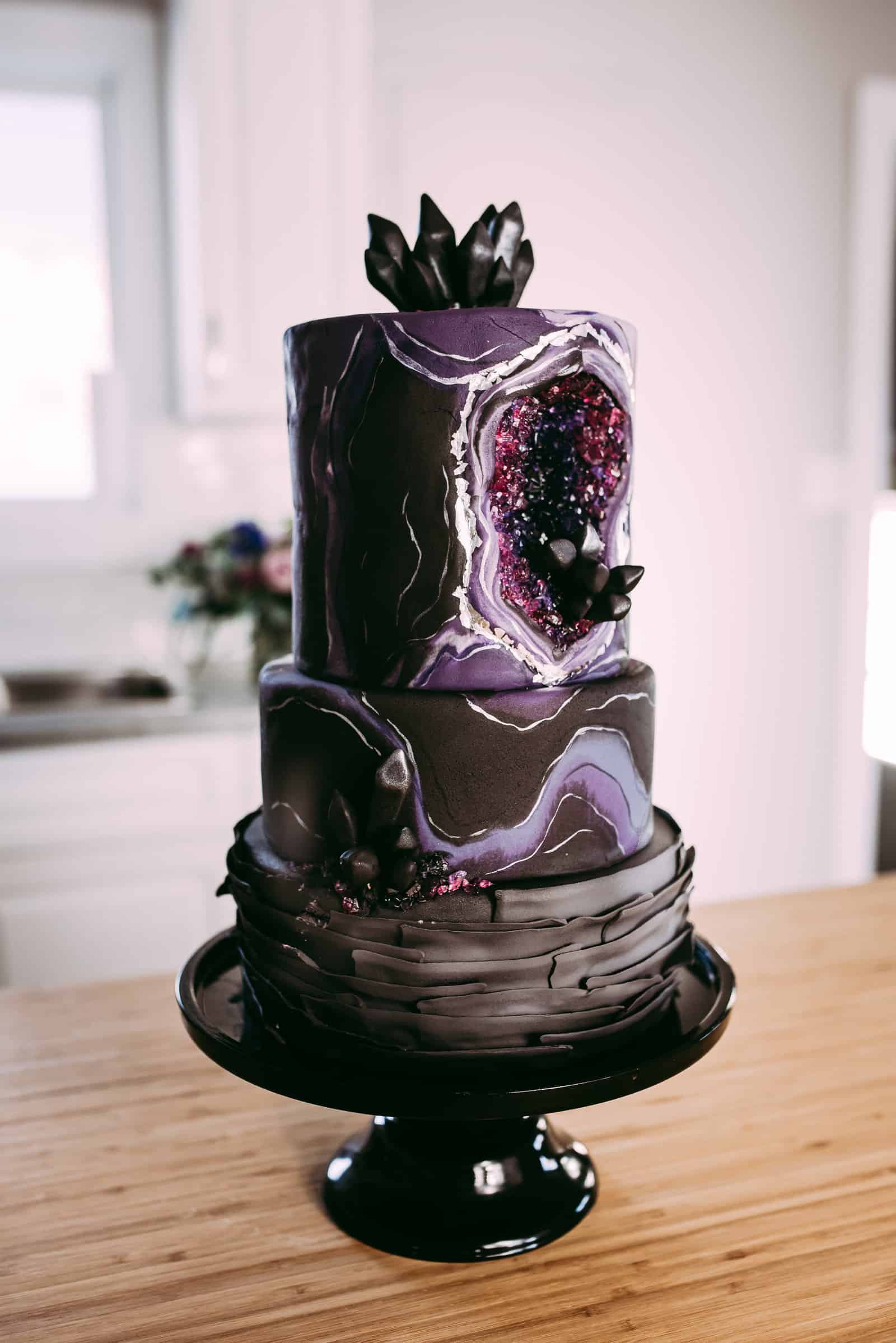 Black and purple geode and gem cake
