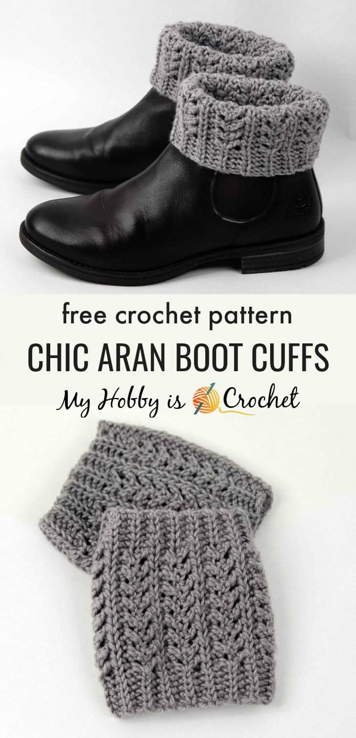 Chic Aran boot cuffs padrão de crochê livre