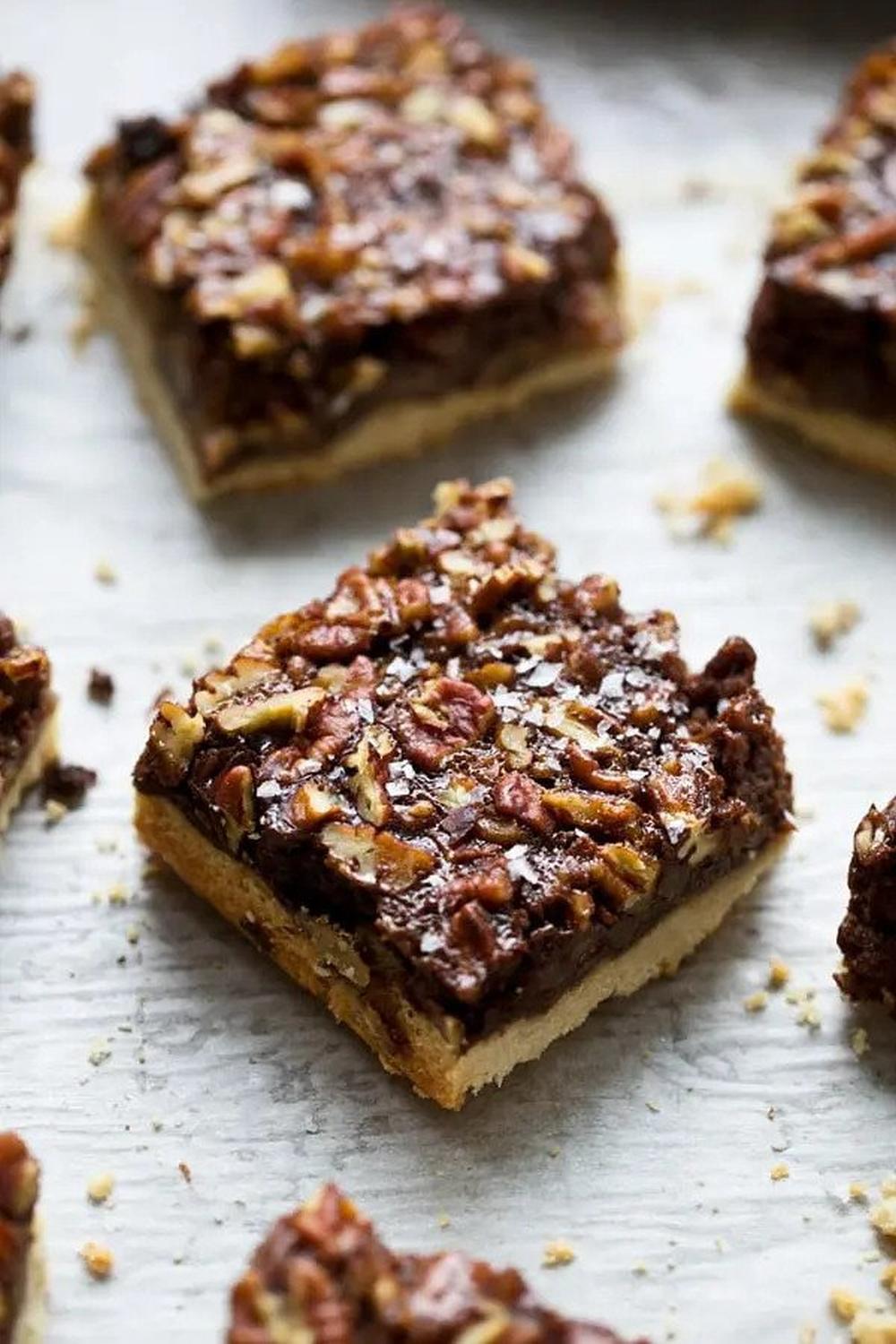 Chocolate chip pecan pie bars with brown butter icing chocolate thanksgiving desserts
