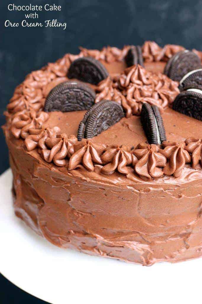 Chocolate cake with oreo cream filling