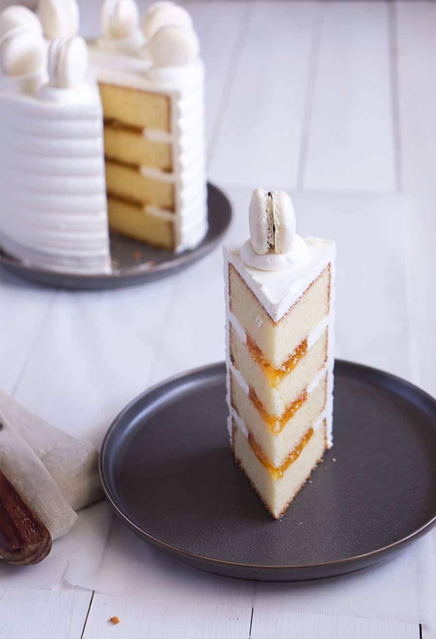 Eggnog layer cake with apricot filling