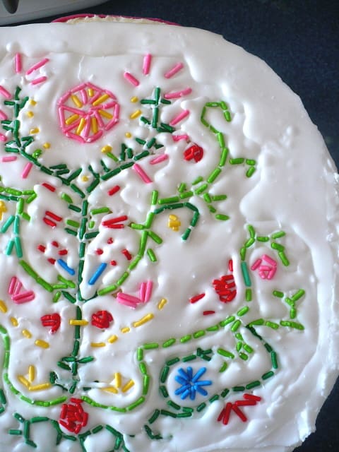 Embroidery inspired sprinkle cake