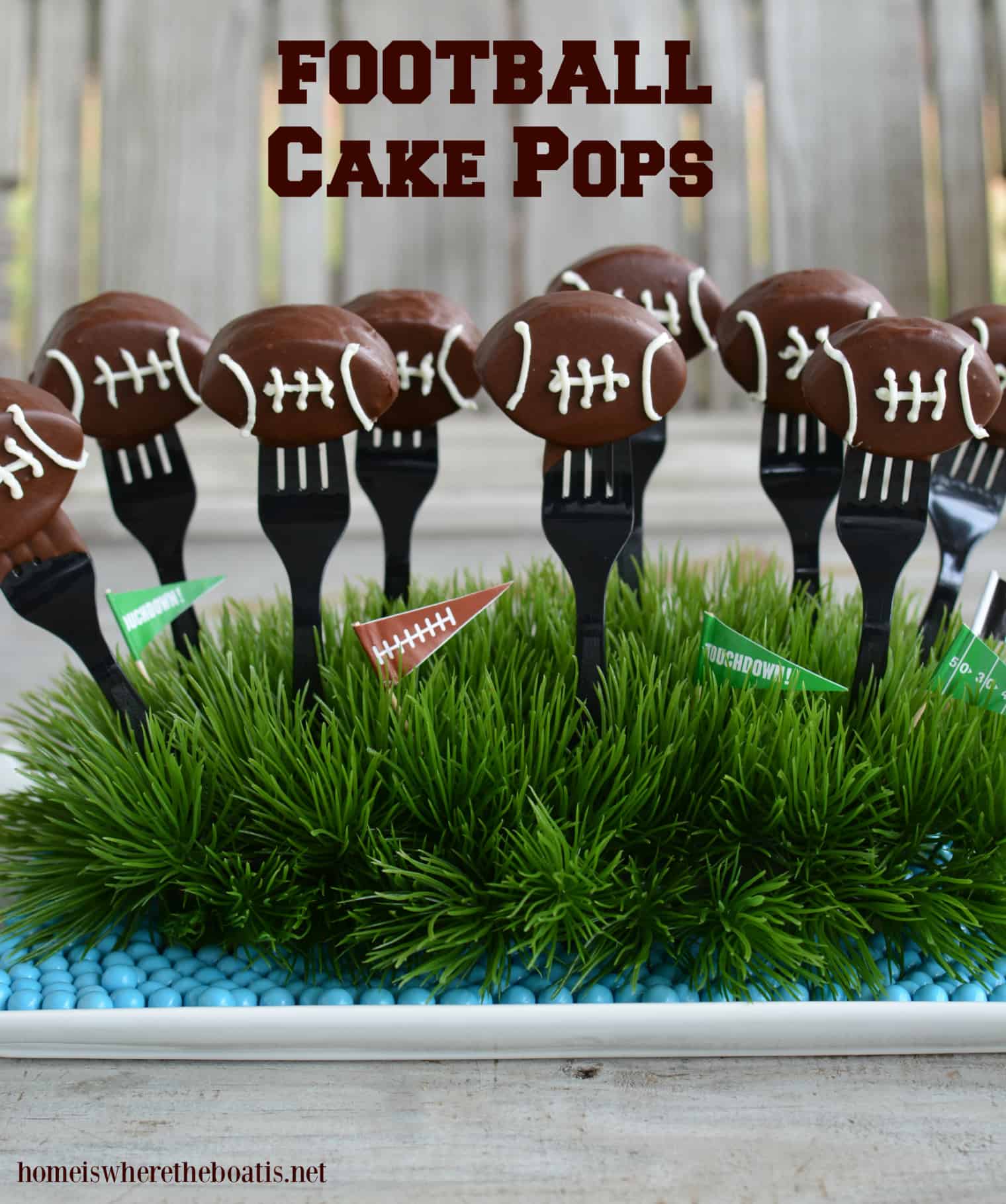 Football cake pops on forks