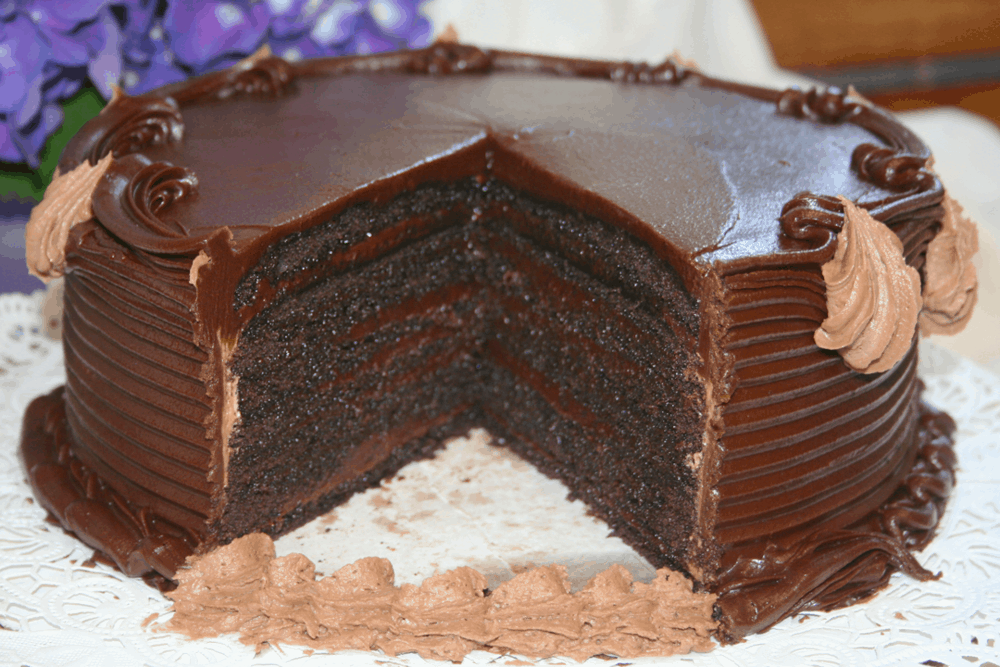 Mocha layer cake with chocolate rum cream filling