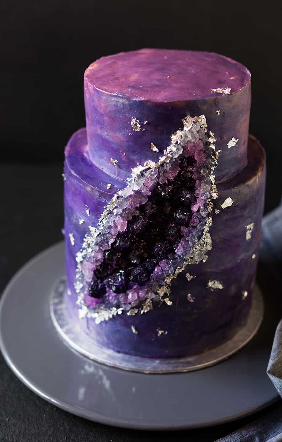 Purple galaxy geode cake