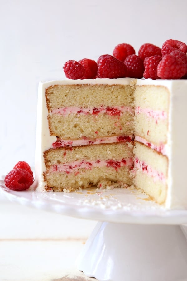 Raspberry white chocolate layer cake