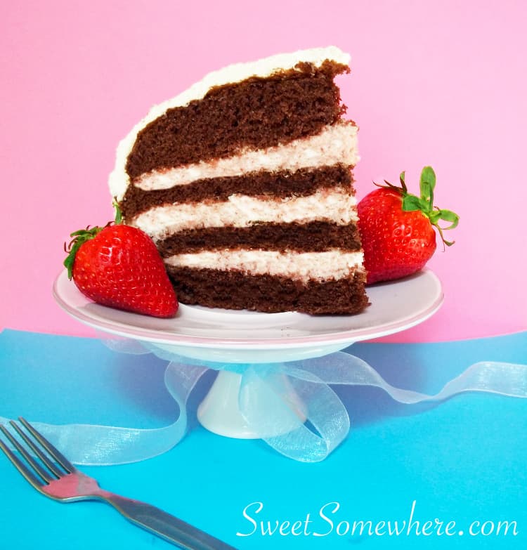 Spring layer cake with strawberry mousse filling