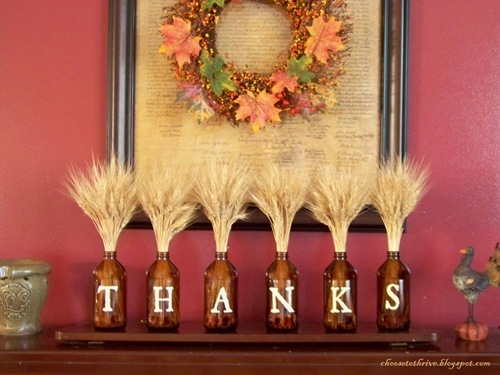 Thankful jars with wheat bundles diy thanksgiving centerpieces