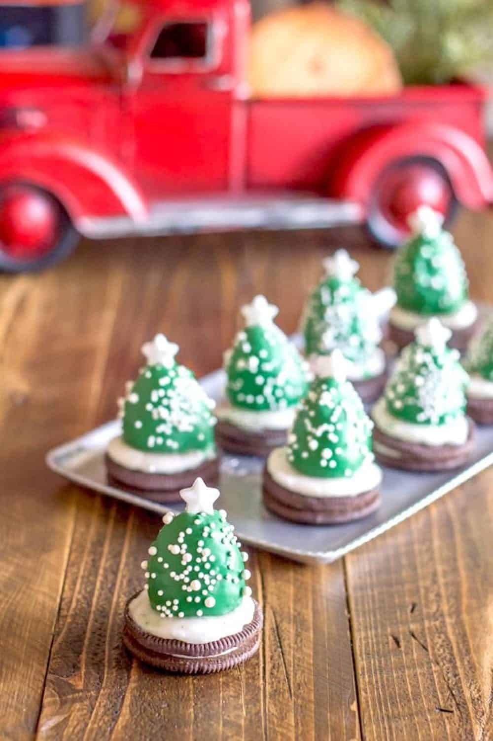 Chocolate Covered Strawberry Trees Christmas Cookies