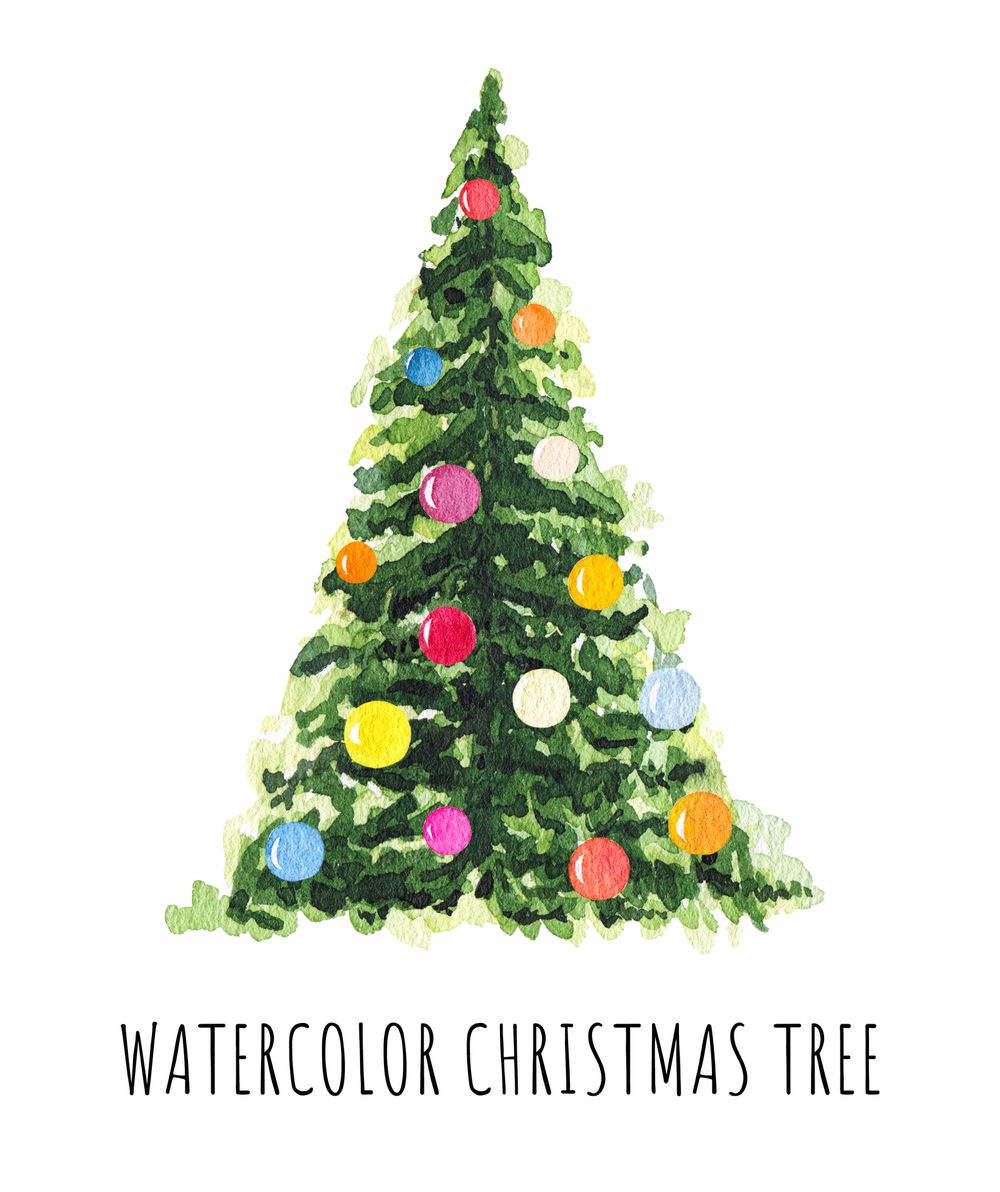 Christmas pictures to draw watercolor tree (advanced)
