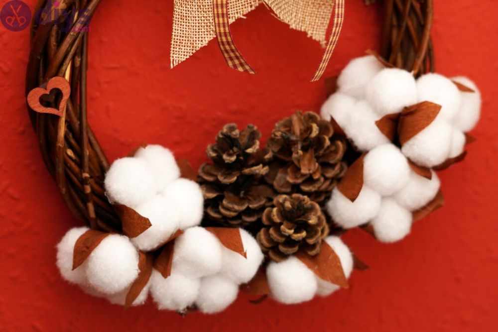 Diy cotton flower wreath christmas wall art