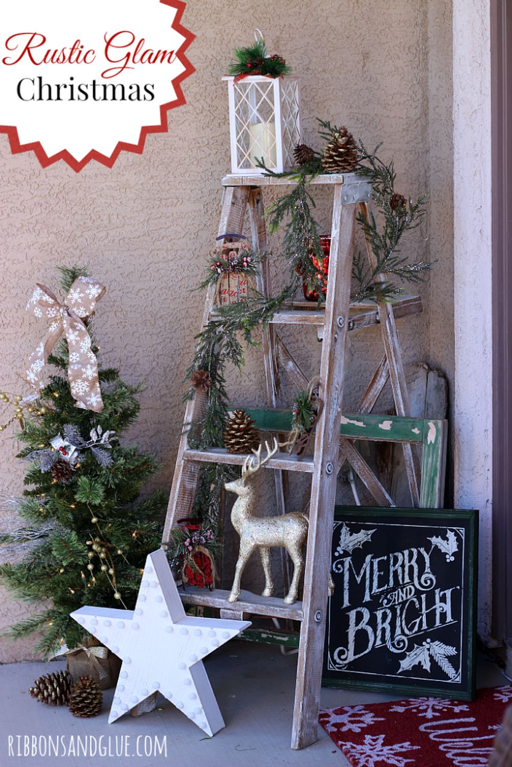 Diy rustic glam christmas ladder decoration lawn decorations