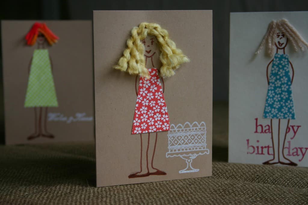 Fabric and yarn greeting cards