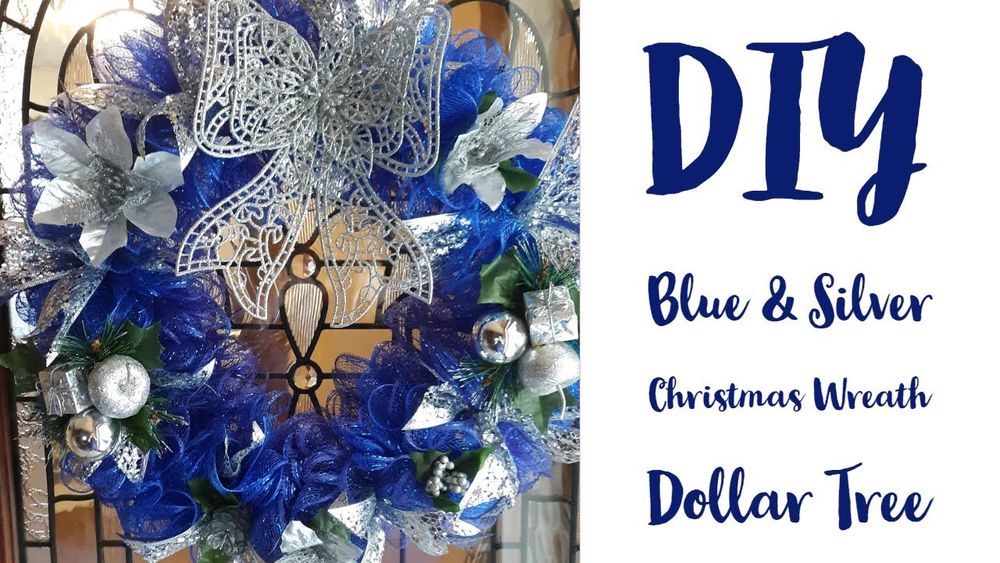 Festive wreath blue and silver christmas decorations