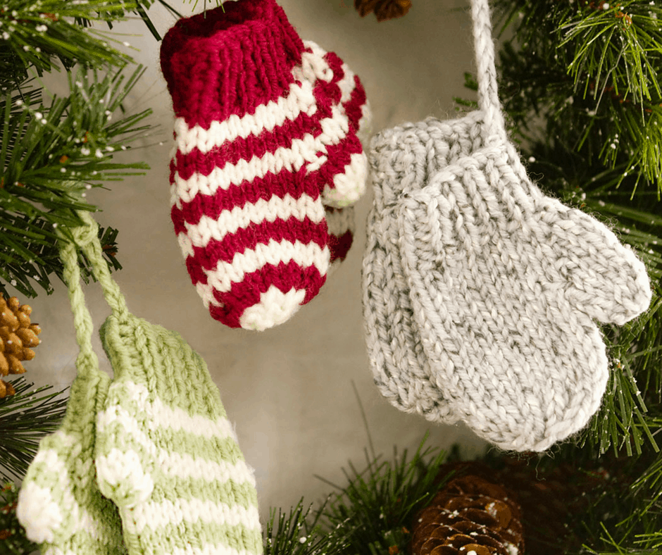 Mini knitted mittens ornaments