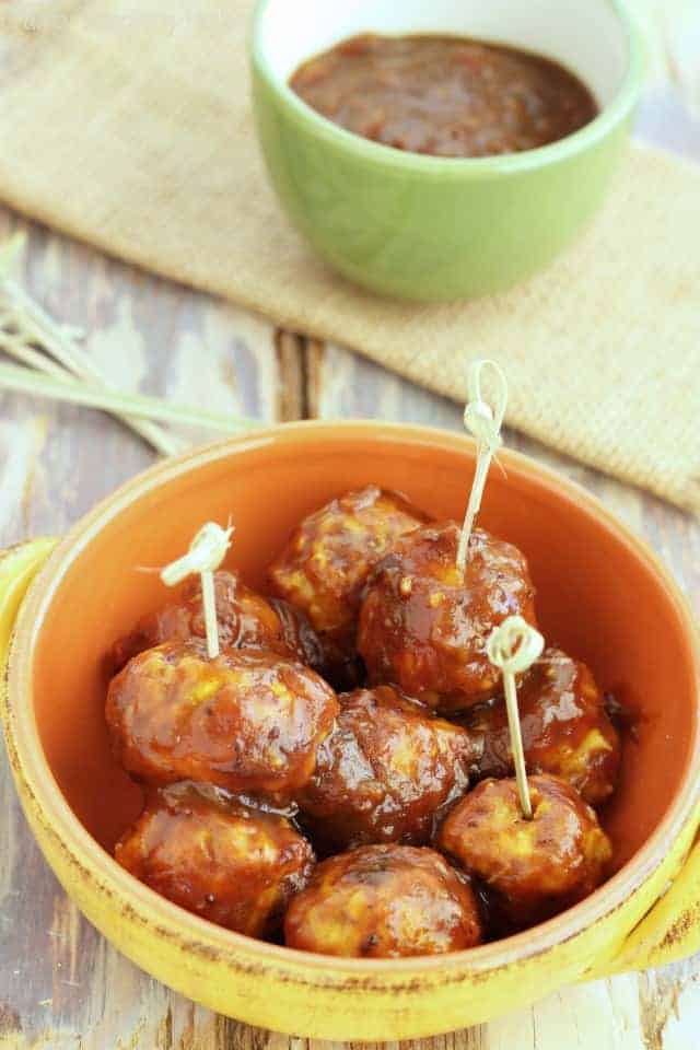 Mini turkey meatballs with curried cranberry sauce