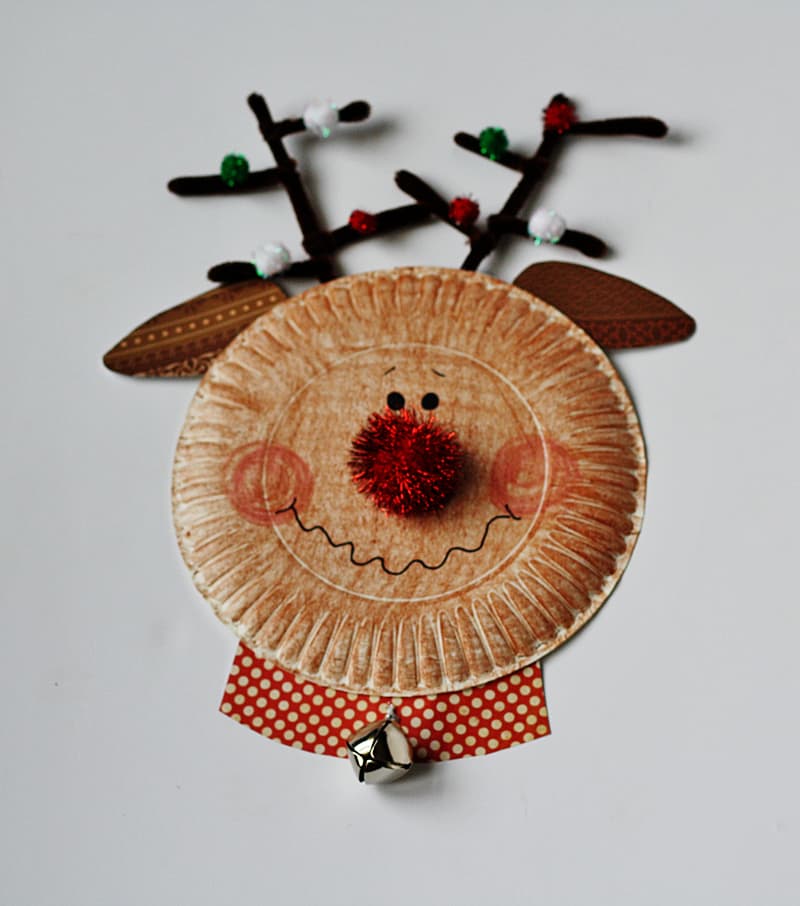 Paper plate reindeer with a bell