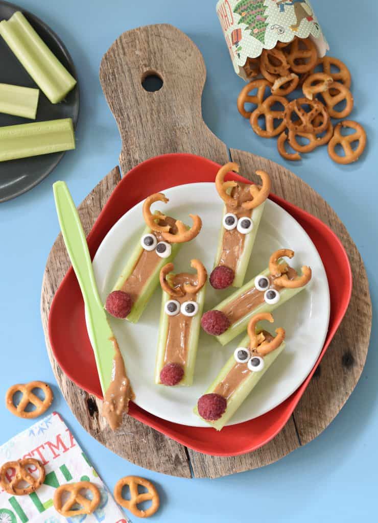 Peanut butter celery reindeer snacks