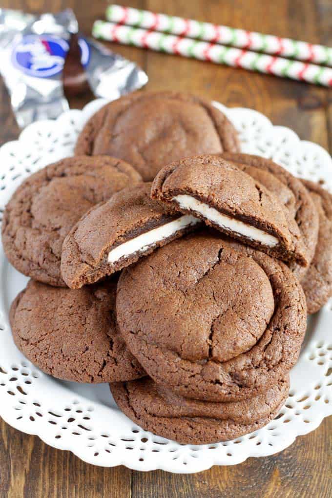 Peppermint Patty Stuffed Chocolate Christmas Cookie Recipe