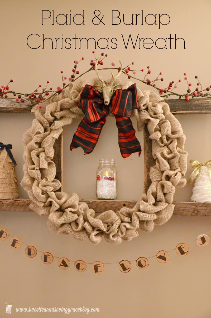 Plaid and burlap scrunched christmas wreath