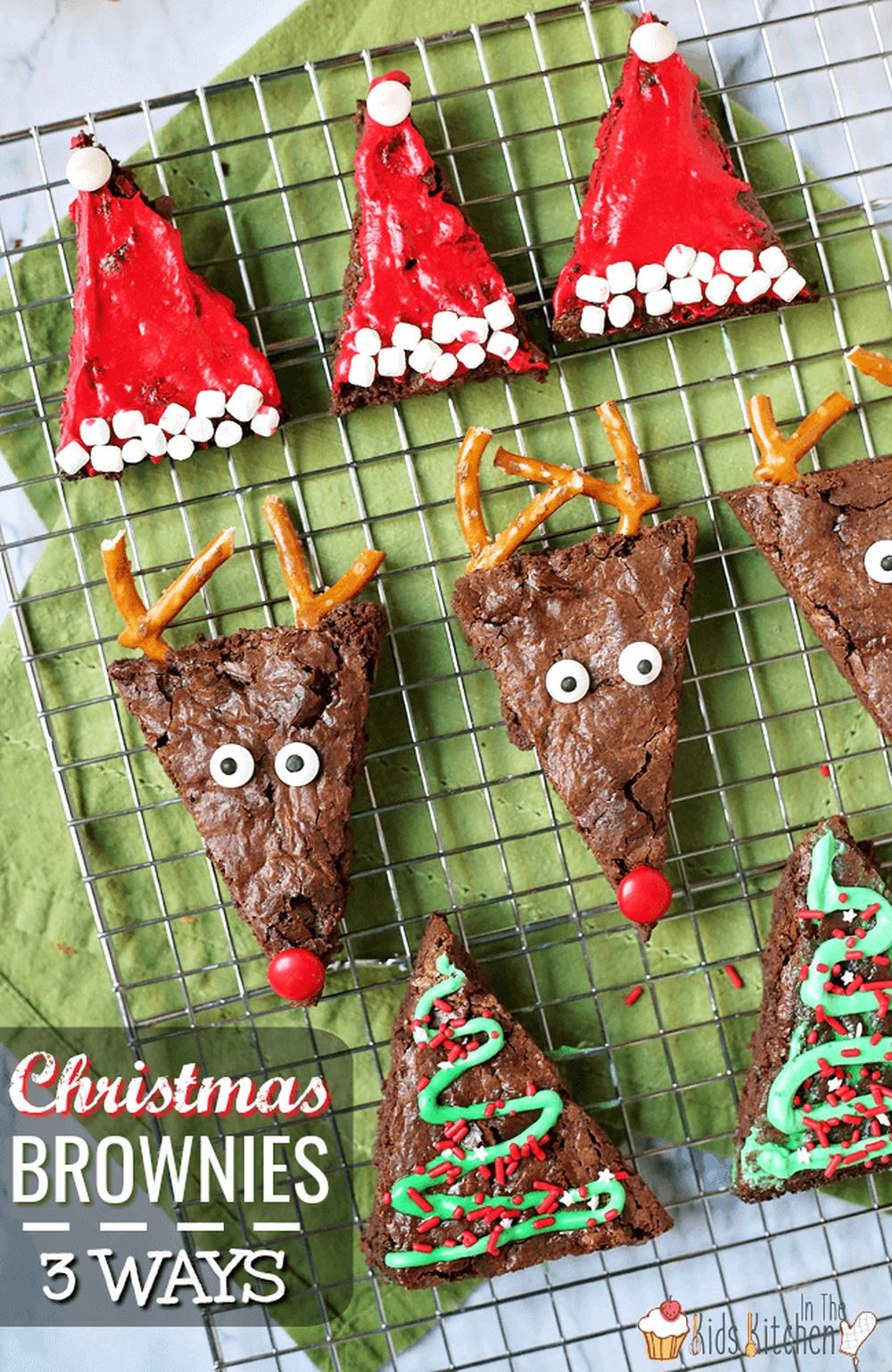 Reindeer, santa claus hat, or christmas tree brownies christmas cookie ideas
