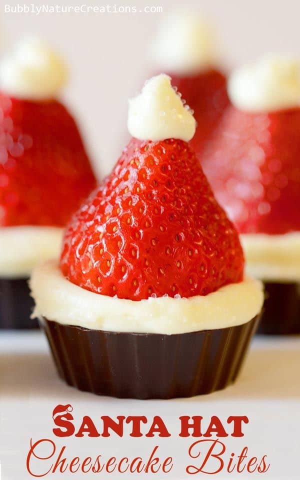 Santa's hat strawberry cheesecake bites
